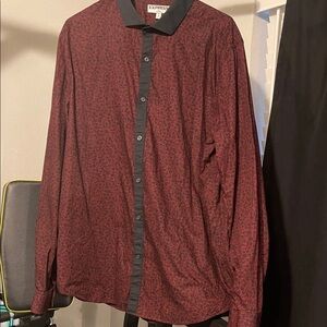 Express Men's Burgundy and Black Button Down Shirt